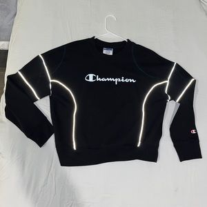 Reflective Black Champion Cropped Sweatshirt (Size L)